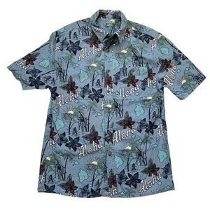 Croft & Barrow Men's Aloha Hawaiian Shirt Size M Blue Floral 100% Cotton